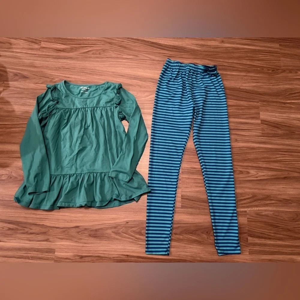 Millie loves Lily green and blue striped leggings Girls matching set size 14